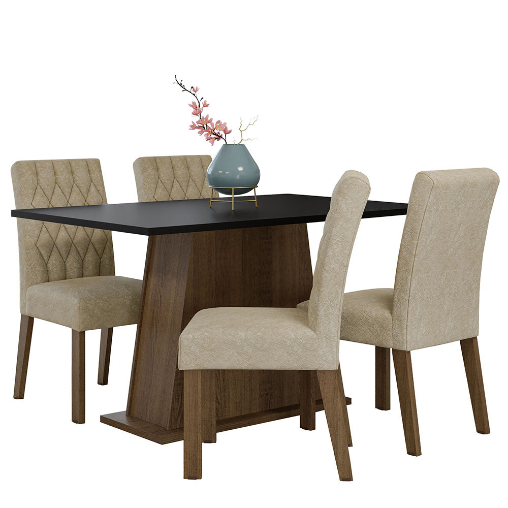 Juego de Comedor Mesa Tapa de Madera 4 Sillas Marrón/Negro/Imperial Fiona Madesa