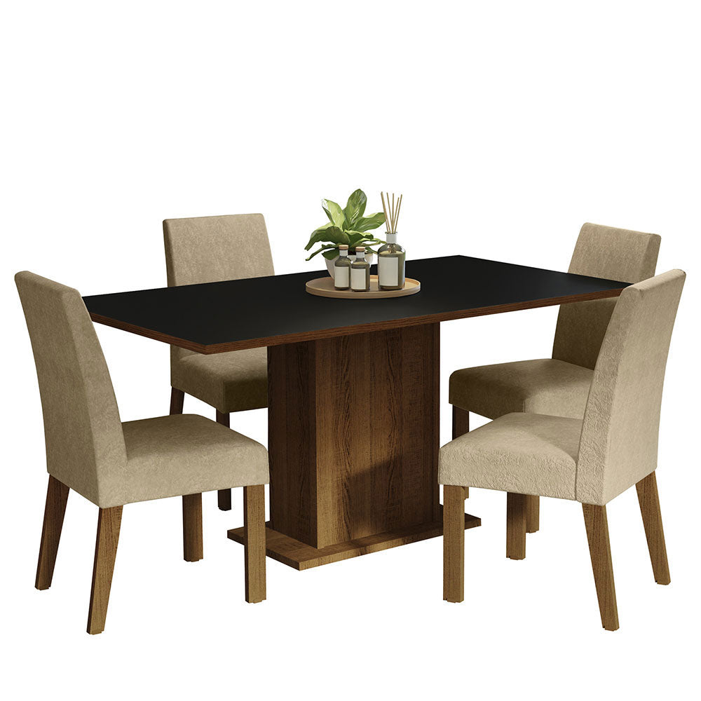 Juego de Comedor Mesa con Tapa de Madera 4 Sillas Marrón/Negro/Imperial Keila Madesa