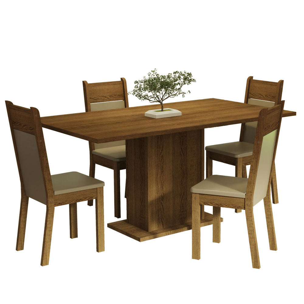 Juego de Comedor Mesa con Tapa de Madera 4 Sillas Marrón/Crema/Beige Elisa Madesa