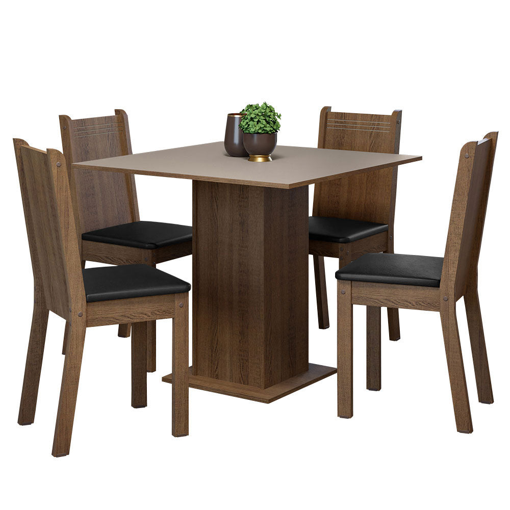 Juego de Comedor Mesa Tapa de Madera 4 Sillas Marrón/Crema/Negro Samara Madesa