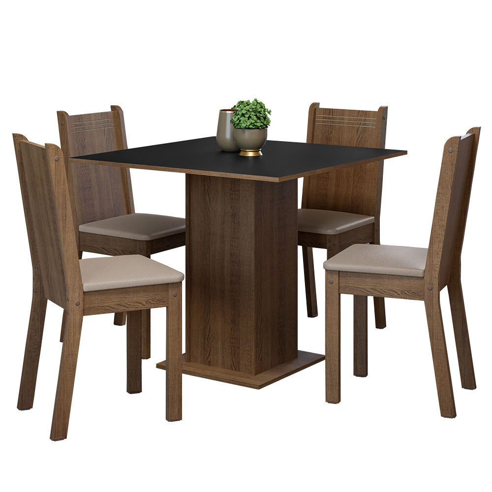 Juego de Comedor Mesa Tapa de Madera 4 Sillas Marrón/Negro/Sintético Beige Samara Madesa