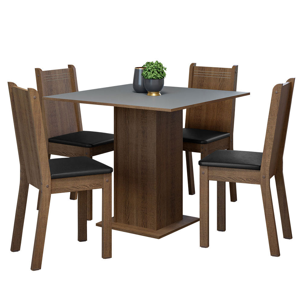 Juego de Comedor Mesa Tapa de Madera 4 Sillas Marrón/Gris/Negro Samara Madesa