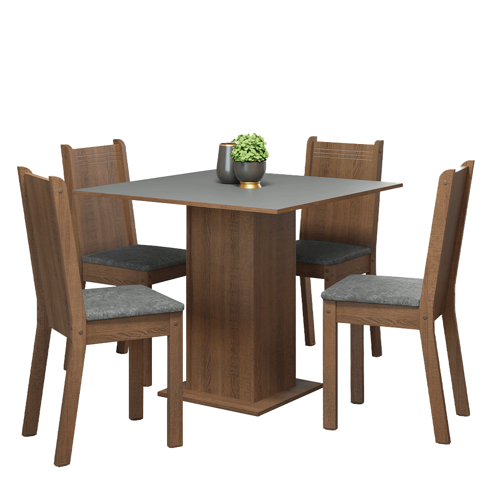 Juego de Comedor Mesada de Madera 4 Sillas Samara Marrón/Gris/Silver