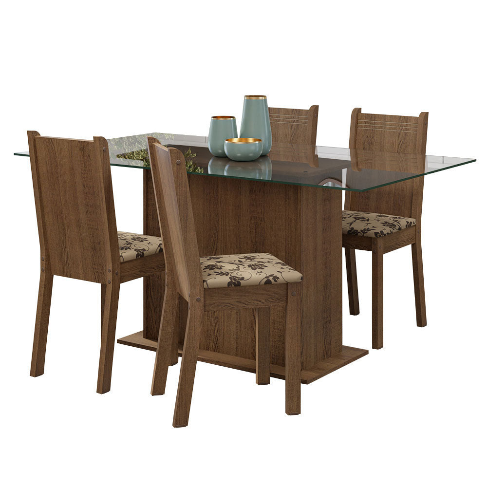 Juego de Comedor Mesa Tapa de Vidrio 4 Sillas Marrón/Beige Marrón España Madesa