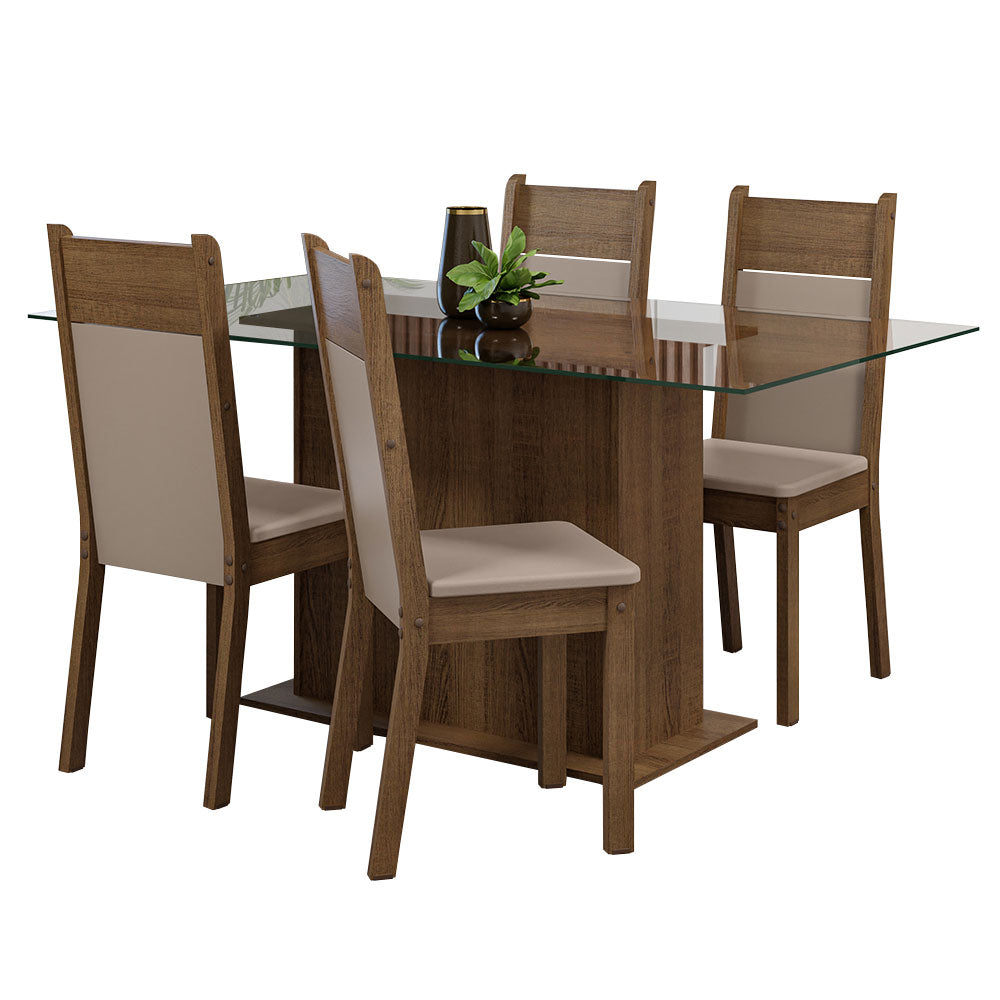 Juego de Comedor Mesa Tapa de Vidrio 4 Sillas Marrón/Crema/Sintético Beige Savana Madesa