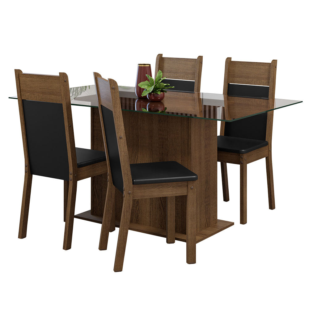Juego de Comedor Mesa Tapa de Vidrio 4 Sillas Marrón/Negro Savana Madesa