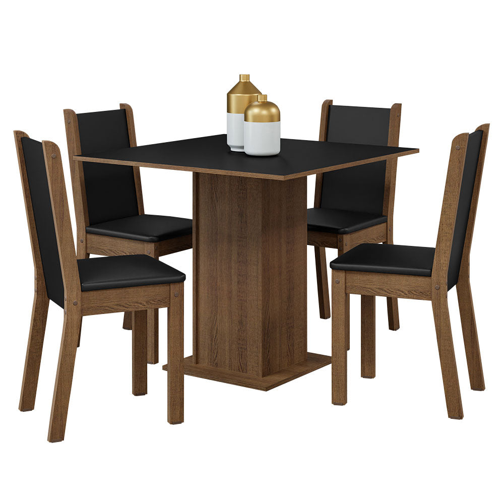 Juego de Comedor Mesa Tapa de Madera 4 Sillas Marrón/Negro Briana Madesa
