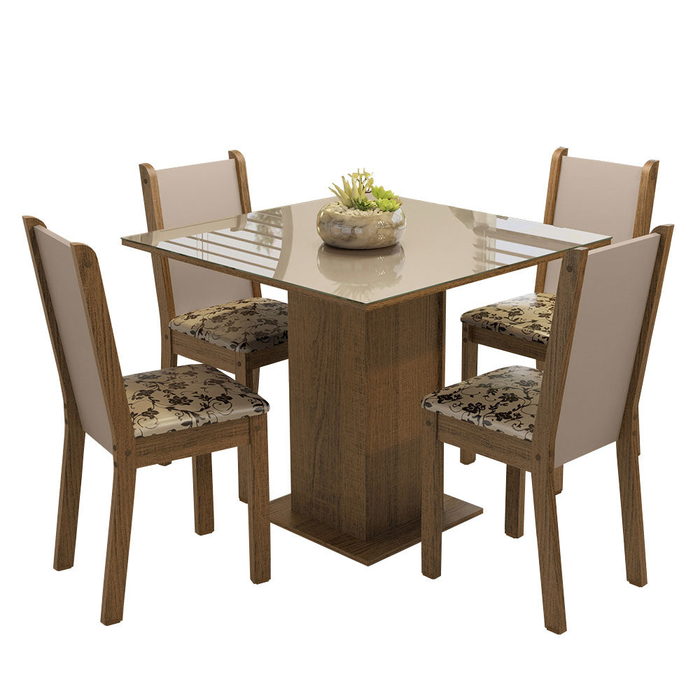 Juego de Comedor Mesa Tapa de Vidrio 4 Sillas Marrón/Crema/Beige Marrón Tifani Madesa