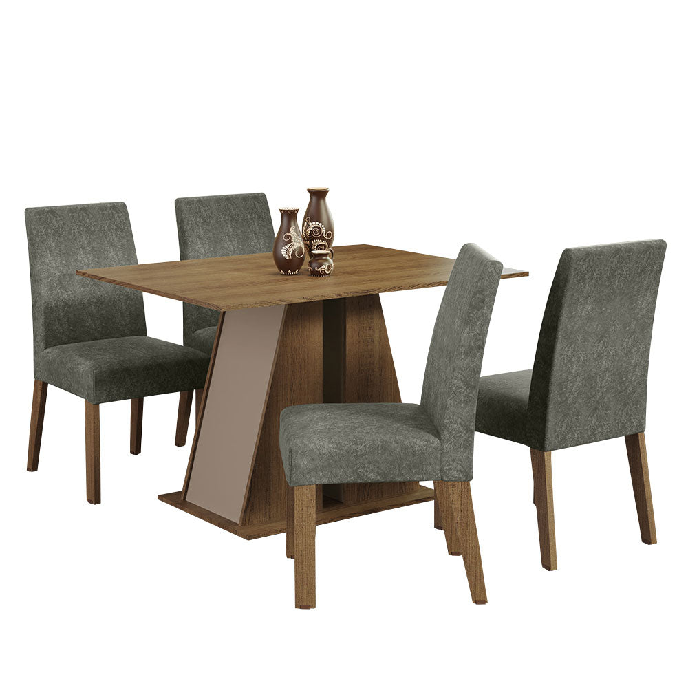 Juego de Comedor Mesa Tapa de Madera 4 Sillas Marrón/Crema/Silver Agnes Madesa