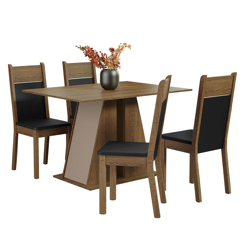 Juego de Comedor Mesa Tapa de Madera 4 Sillas Marrón/Crema/Negro Angel Madesa