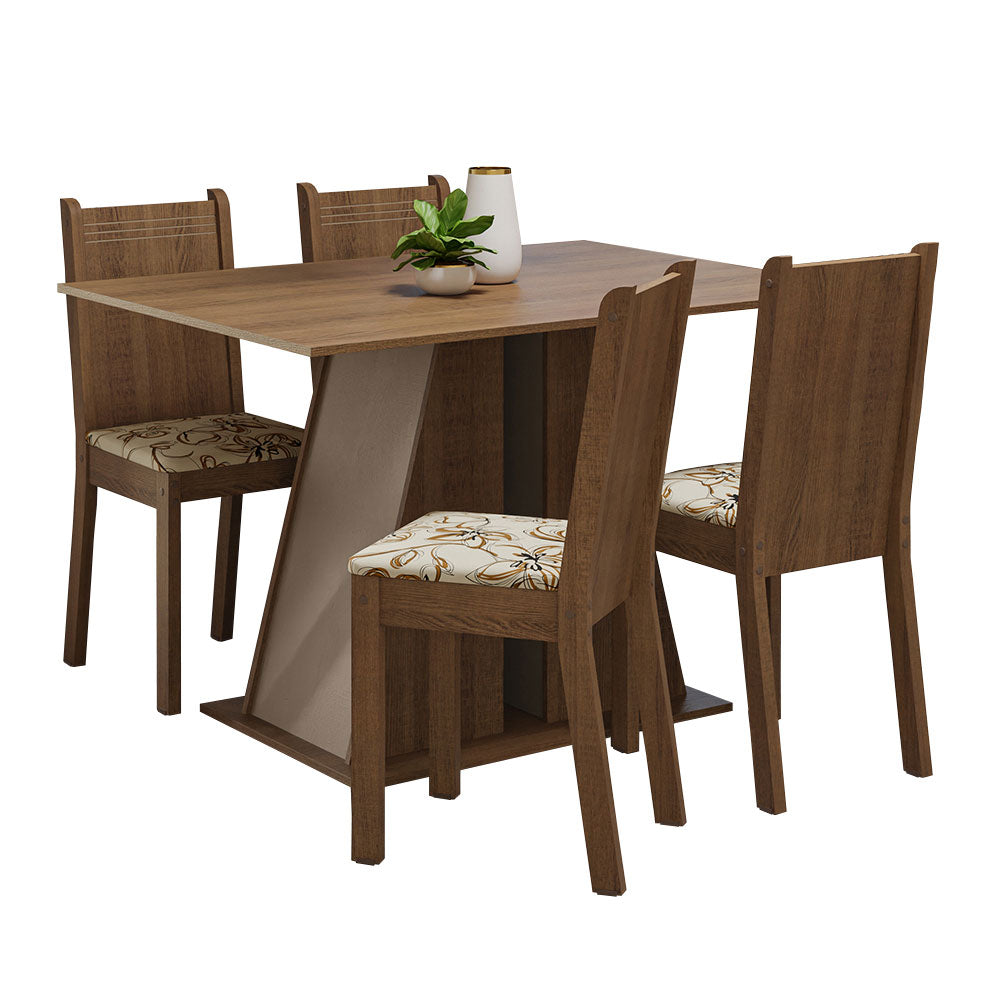 Juego de Comedor Mesa Tapa de Madera 4 Sillas Marrón/Crema/Lírio Beige Marilyn Madesa