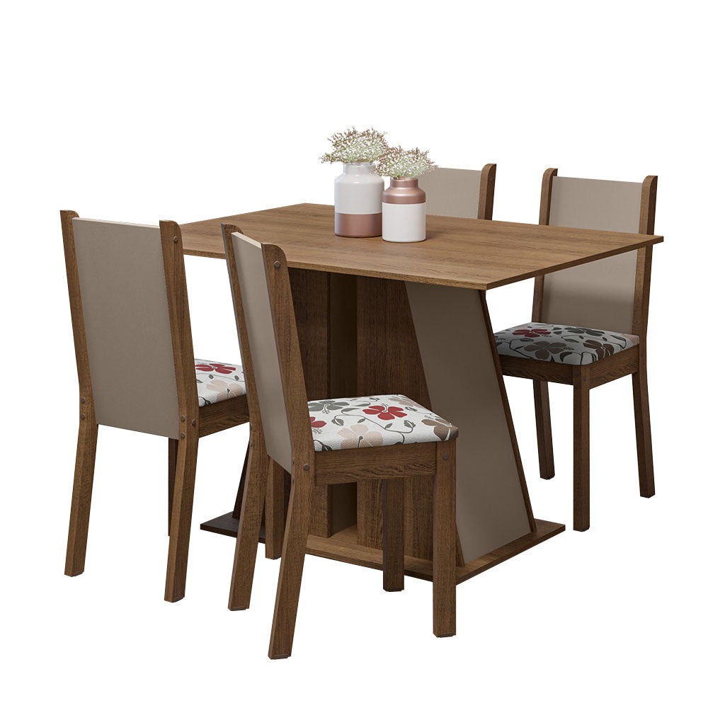 Juego de Comedor Mesa Tapa de Madera 4 Sillas Marrón/Crema/Hibiscos Sophie Madesa