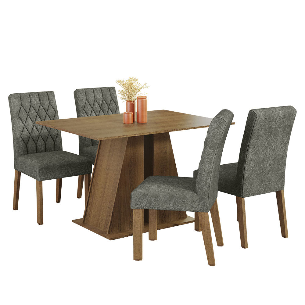 Juego de Comedor Mesa Tapa de Madera 4 Sillas Marrón/Silver Gisele Madesa