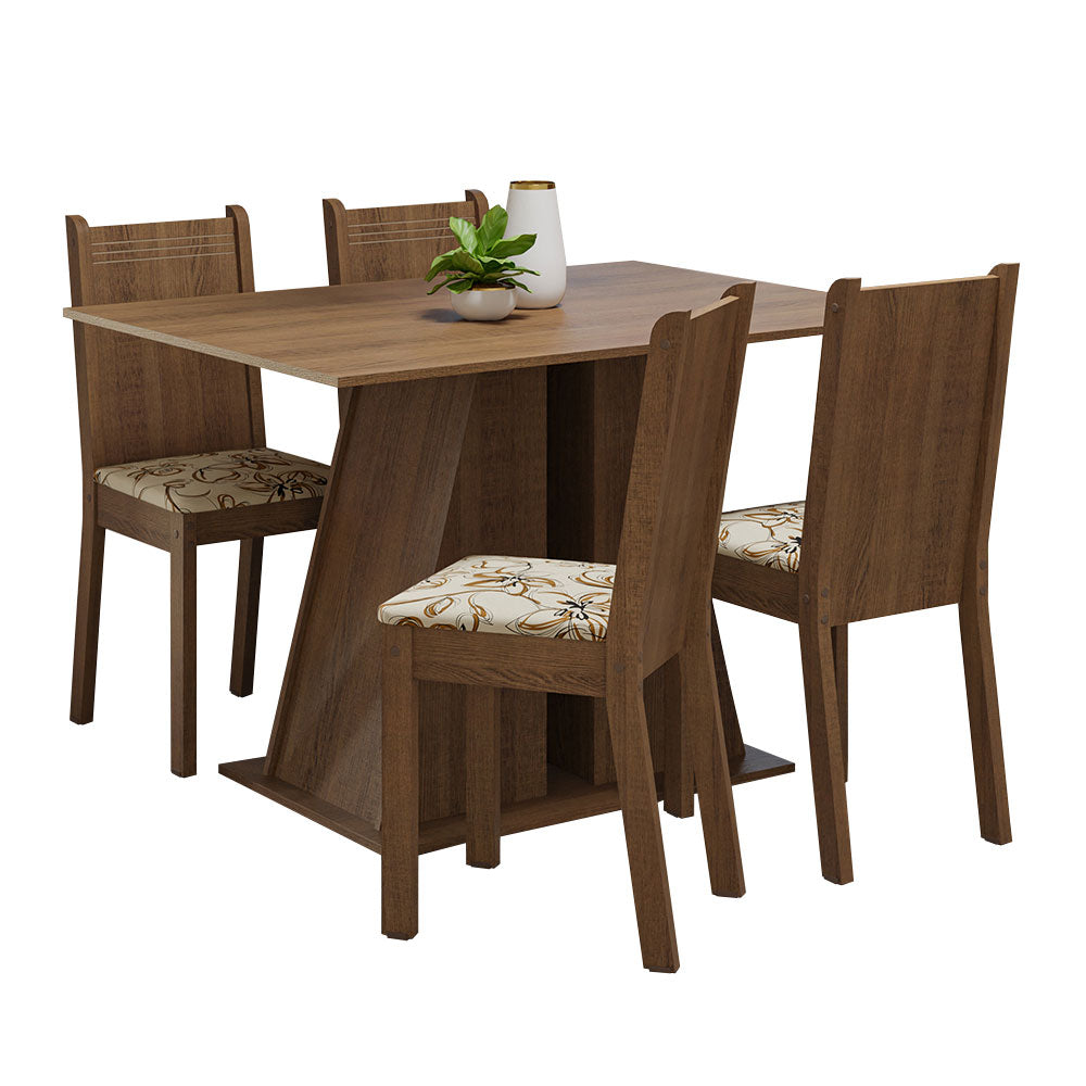 Juego de Comedor Mesa Tapa de Madera 4 Sillas Marrón/Lírio Beige Marilyn Madesa