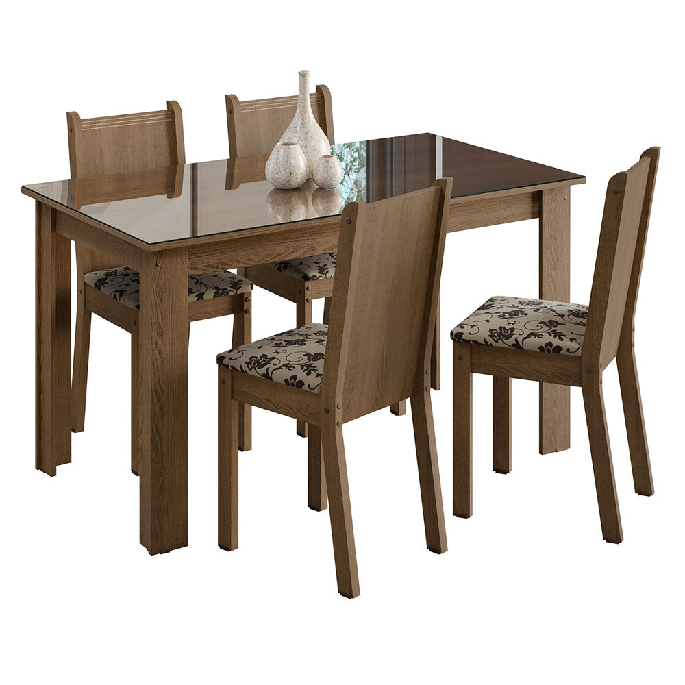 Juego de Comedor Mesa Tapa de Vidrio 4 Sillas Marrón/Beige Marrón Kiara Madesa