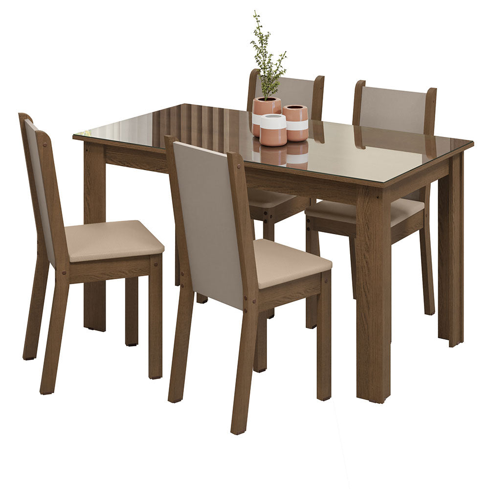 Conjunto Comedor Mesa Mesada de Vidro 4 Sillas Marrón/Crema/Bege Suzy Madesa