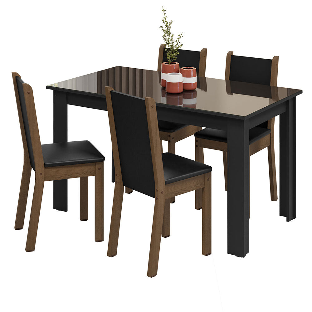 Juego de Comedor Mesada de Vidrio 4 Sillas Suzy Negro/Marrón