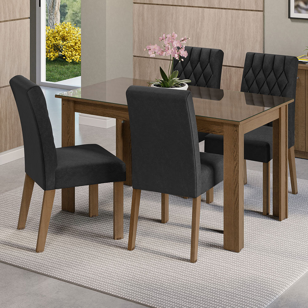 Juego de Comedor con Mesa de Tapa de Vidrio y 4 Sillas Marrón/Oxford Celina Madesa