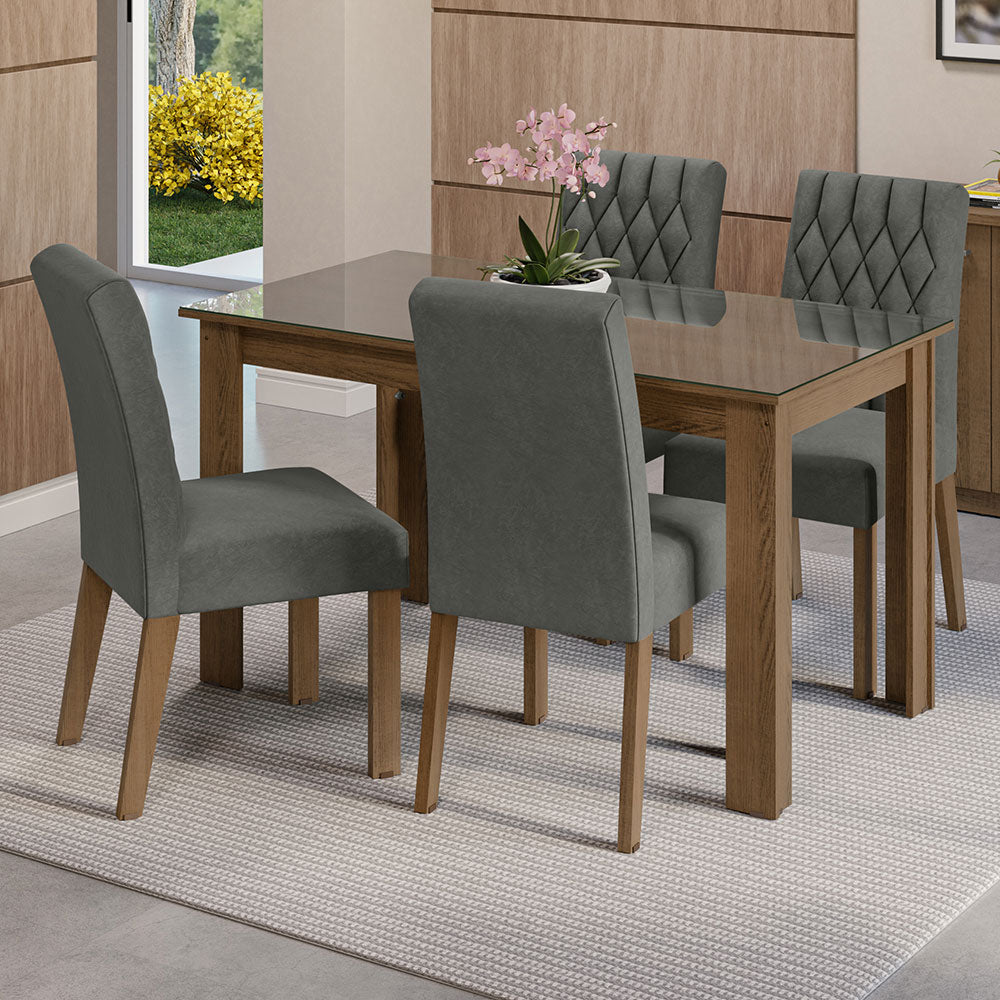 Juego de Comedor con Mesa de Tapa de Vidrio y 4 Sillas Marrón/Silver Celina Madesa