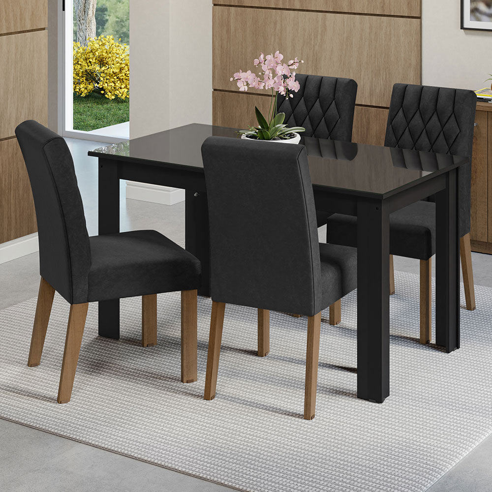 Juego de Comedor con Mesa de Tapa de Vidrio y 4 Sillas Negro/Oxford Celina Madesa
