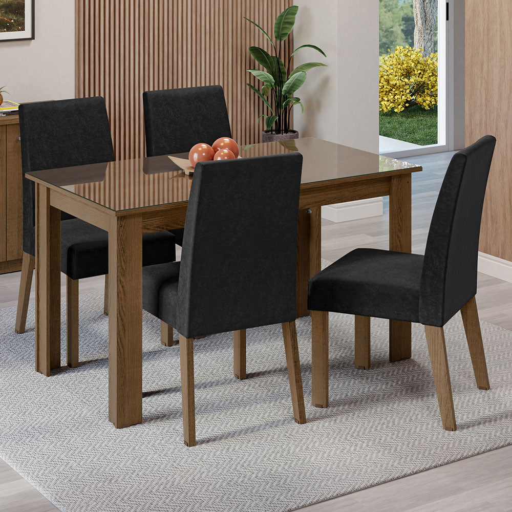 Juego de Comedor con Mesa de Tapa de Vidrio y 4 Sillas Marrón/Oxford Antônia Madesa
