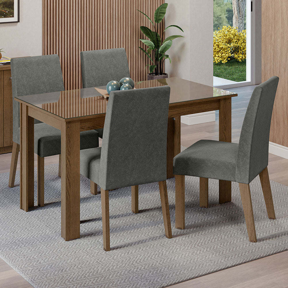 Juego de Comedor con Mesa de Tapa de Vidrio y 4 Sillas Marrón/Silver Antônia Madesa