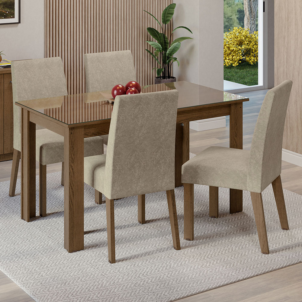 Juego de Comedor con Mesa de Tapa de Vidrio y 4 Sillas Marrón/Imperial Antônia Madesa