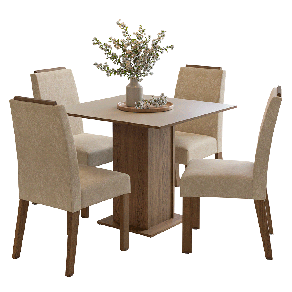 Juego de Comedor Mesada de Madera 4 Sillas Aspen Marrón/Crema/Imperial