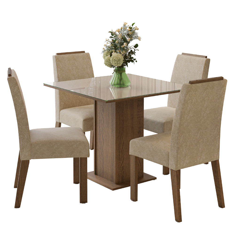 Juego de Comedor Mesada de Vidrio 4 Sillas Sines Marrón/Crema/Imperial