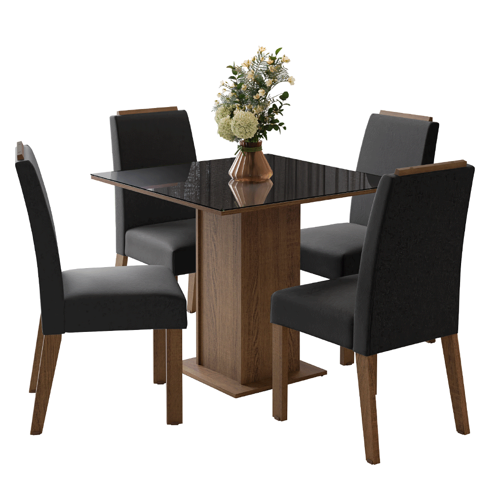 Juego de Comedor Mesada de Vidrio 4 Sillas Sines Marrón/Negro/Oxford
