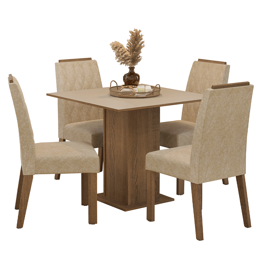 Juego de Comedor Mesada de Madera 4 Sillas Cannes Marrón/Crema/Imperial