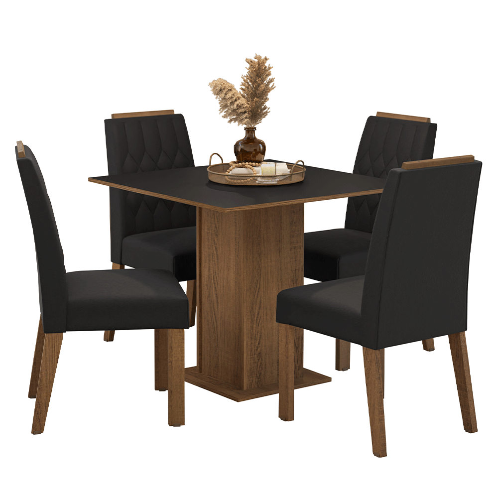 Juego de Comedor Mesada de Madera 4 Sillas Cannes Marrón/Negro/Oxford