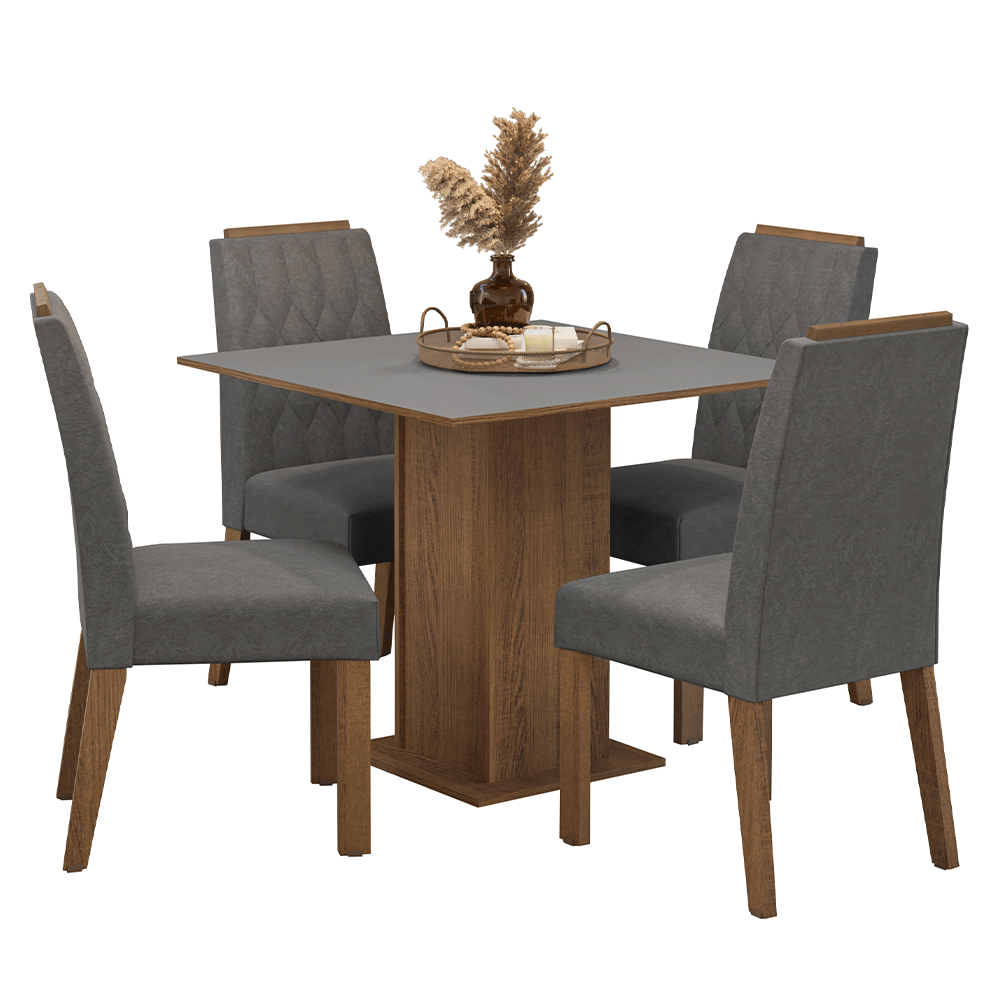 Juego de Comedor Mesada de Madera 4 Sillas Cannes Marrón/Gris/Silver