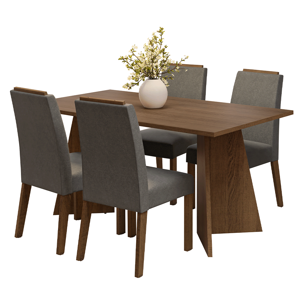 Juego de Comedor Mesada de Madera 4 Sillas Évora Marrón/Silver