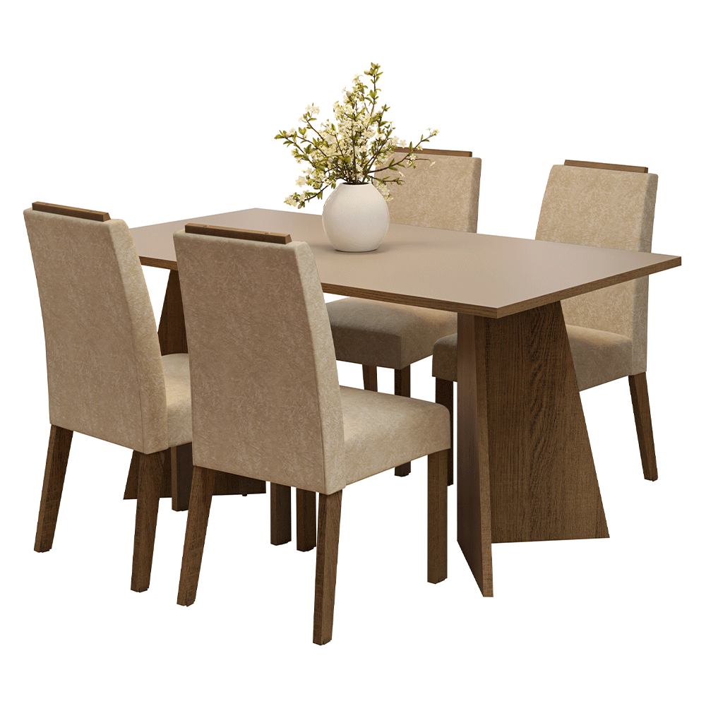 Juego de Comedor Mesada de Madera 4 Sillas Évora Marrón/Crema/Imperial