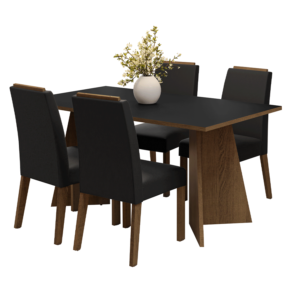 Juego de Comedor Mesada de Madera 4 Sillas Évora Marrón/Negro/Oxford
