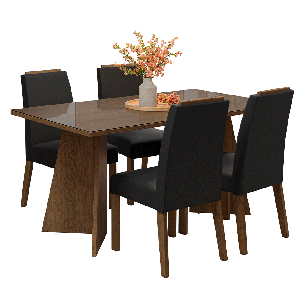 Juego de Comedor Mesada de Vidrio 4 Sillas Braga Marrón/Oxford