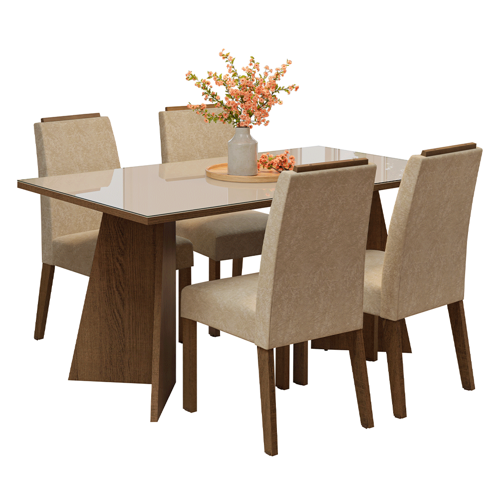Juego de Comedor Mesada de Vidrio 4 Sillas Braga Marrón/Crema/Imperial
