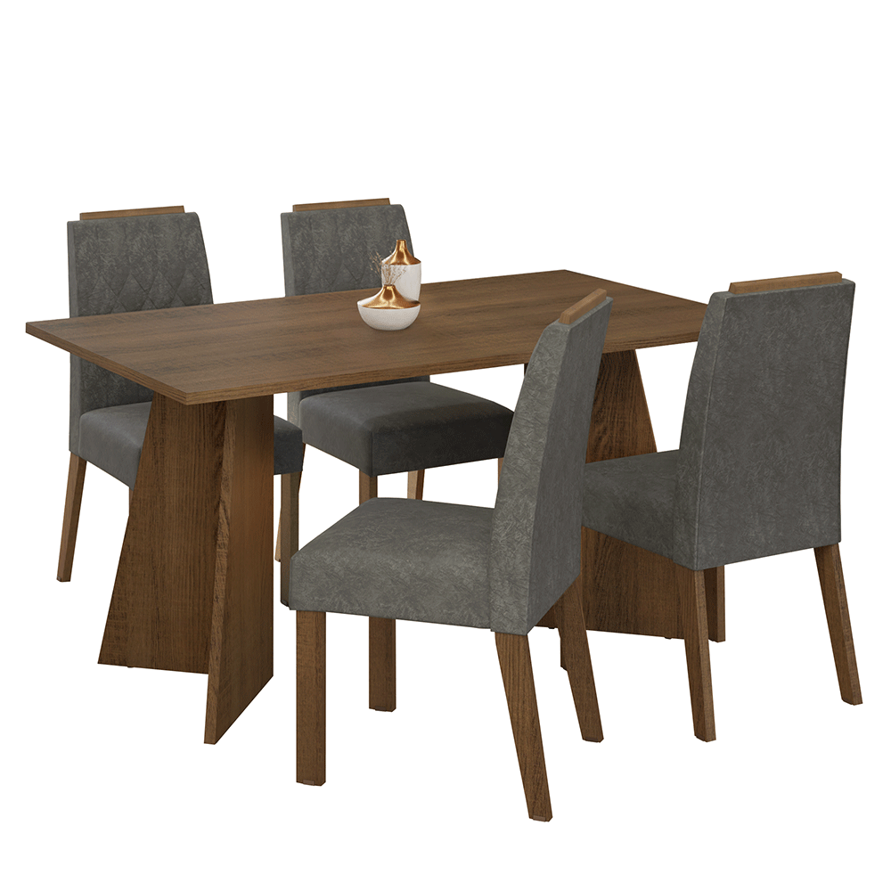 Juego de Comedor Mesada de Madera 4 Sillas Tulum Marrón/Silver