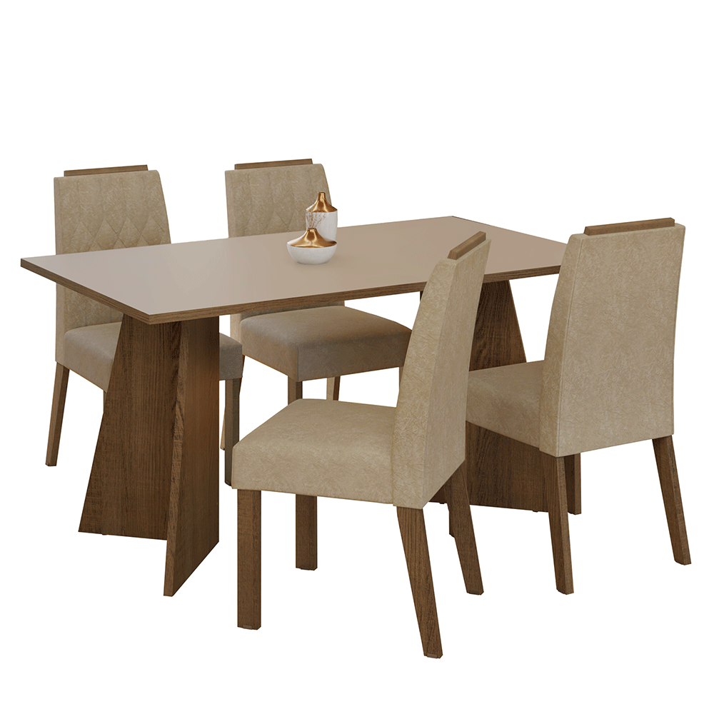 Juego de Comedor Mesada de Madera 4 Sillas Tulum Marrón/Crema/Imperial