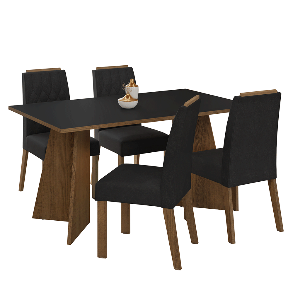 Juego de Comedor Mesada de Madera 4 Sillas Tulum Marrón/Negro/Oxford