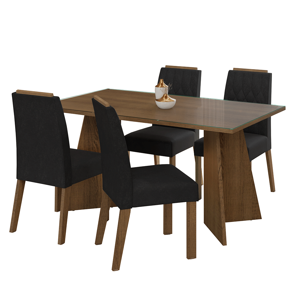 Juego de Comedor Mesada de Vidrio 4 Sillas Porto Marrón/Oxford