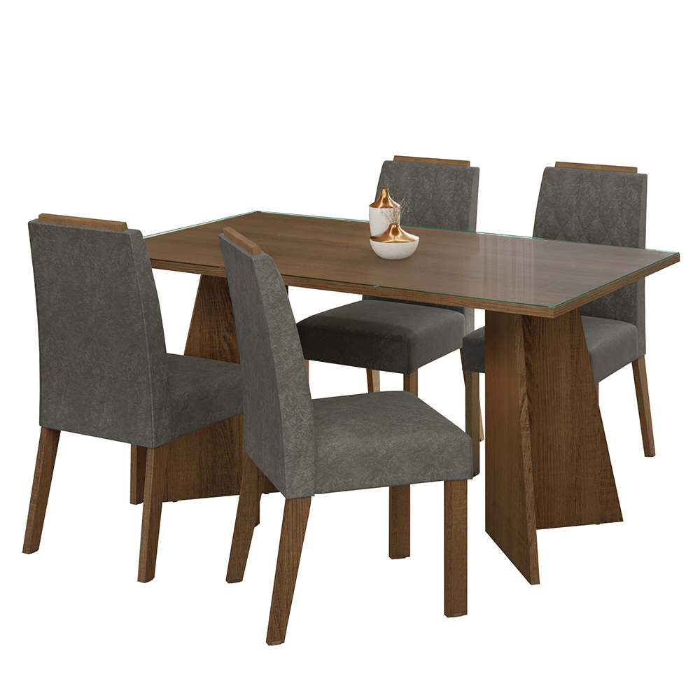 Juego de Comedor Mesada de Vidrio 4 Sillas Porto Marrón/Silver