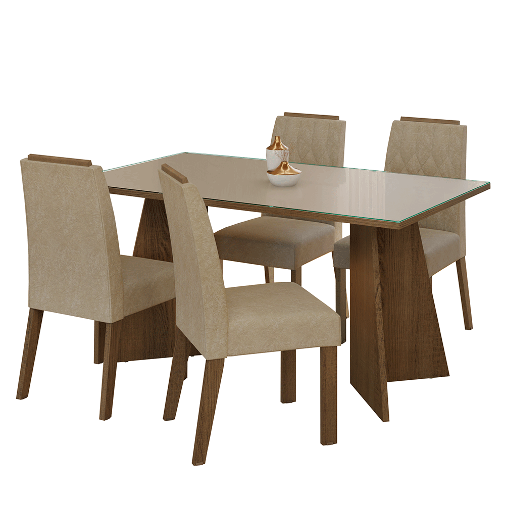 Juego de Comedor Mesada de Vidrio 4 Sillas Porto Marrón/Crema/Imperial