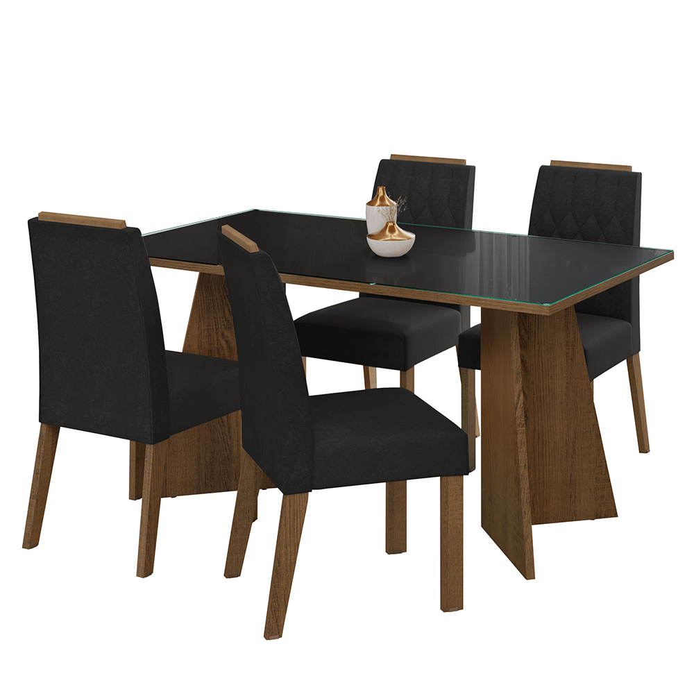 Juego de Comedor Mesada de Vidrio 4 Sillas Porto Marrón/Negro/Oxford