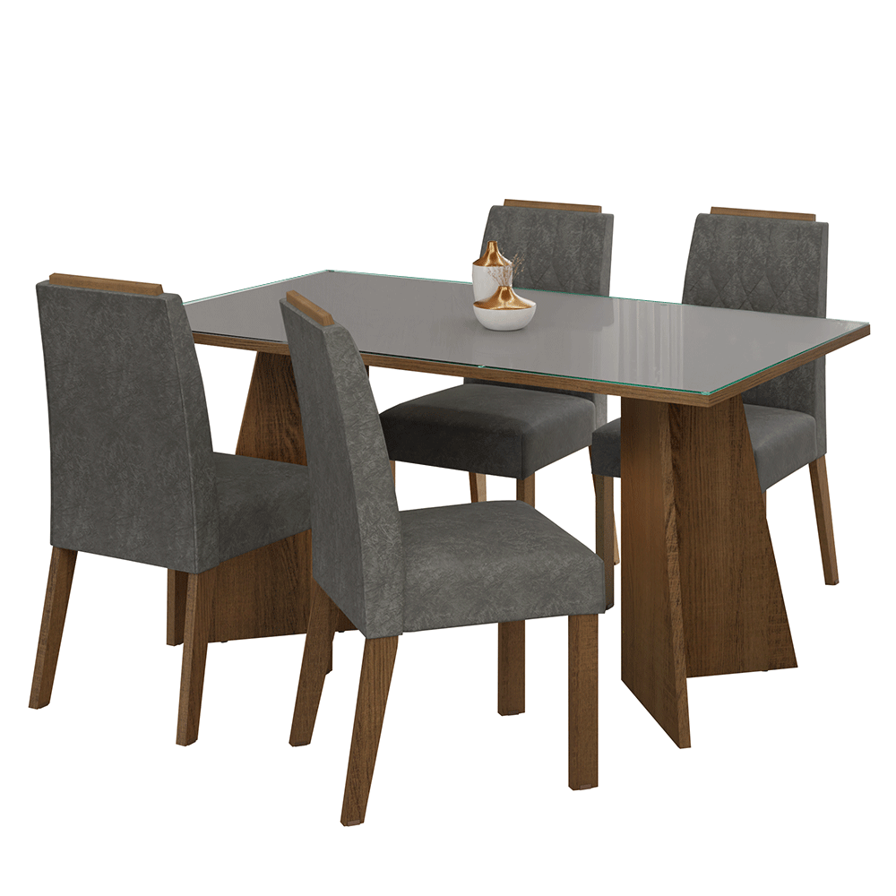 Juego de Comedor Mesada de Vidrio 4 Sillas Porto Marrón/Gris/Silver
