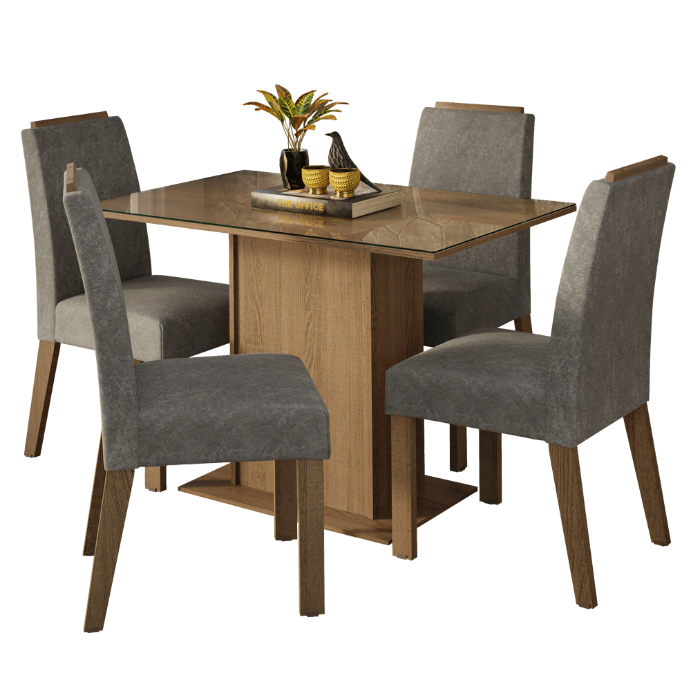 Juego de Comedor Tapa de Vidrio 4 Sillas Marrón/Silver Jasmin Madesa