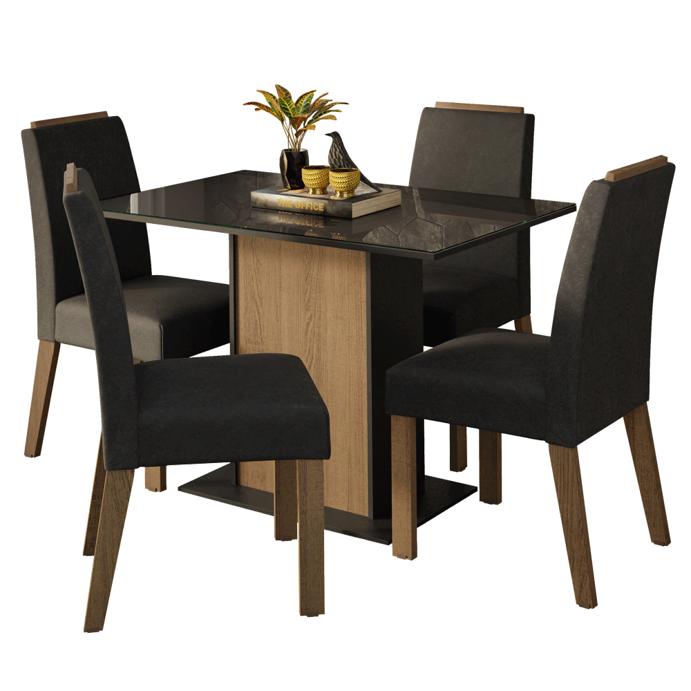 Juego de Comedor Tapa de Vidrio 4 Sillas Marrón/Negro/Oxford Jasmin Madesa