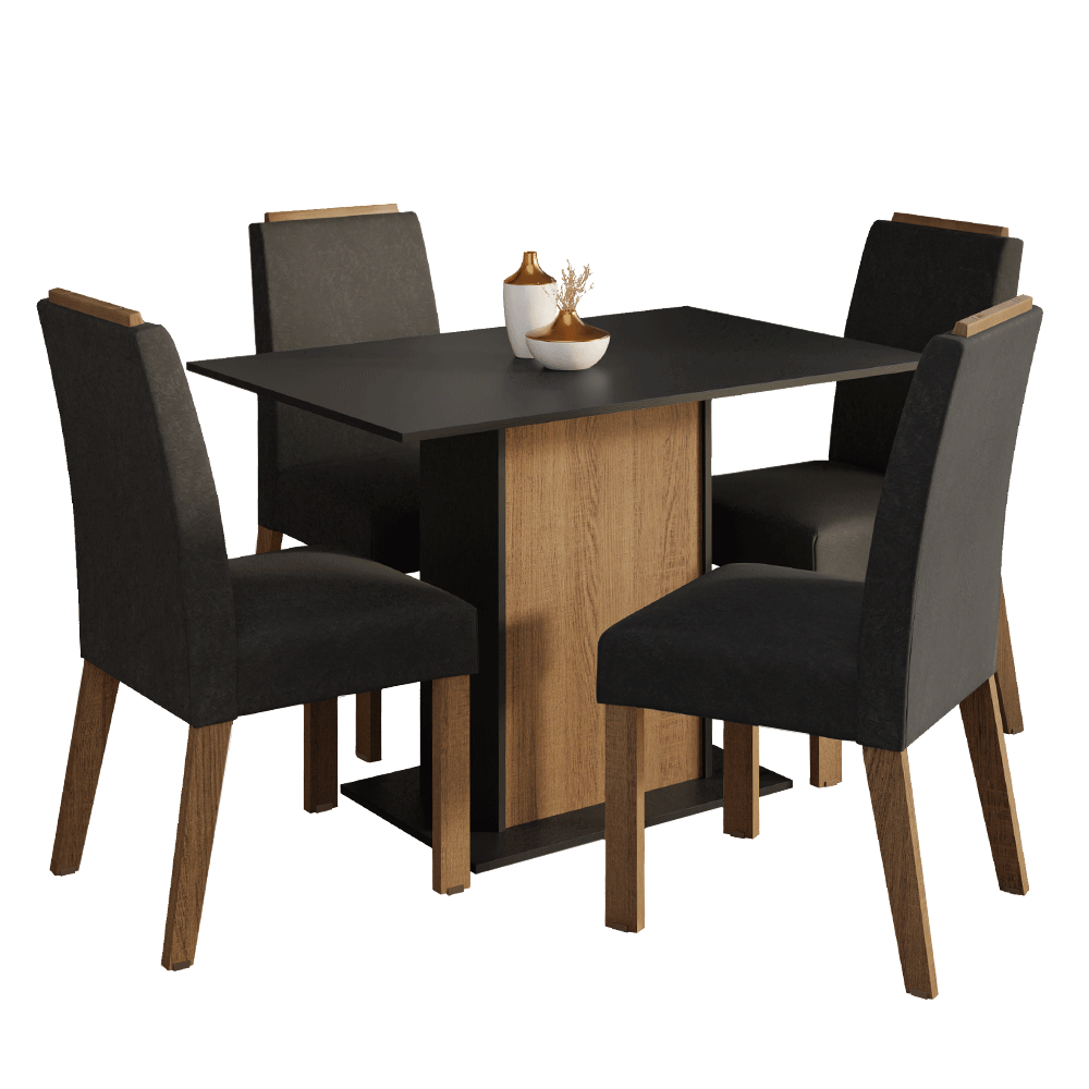 Juego de Comedor Tapa de Madera 4 Sillas Marrón/Negro/Oxford Acácia Madesa