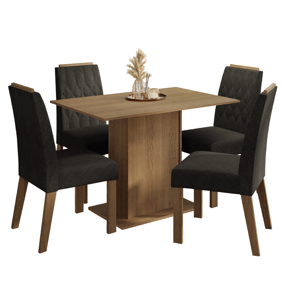 Juego de Comedor Tapa de Madera 4 Sillas Marrón/Oxford Romã Madesa